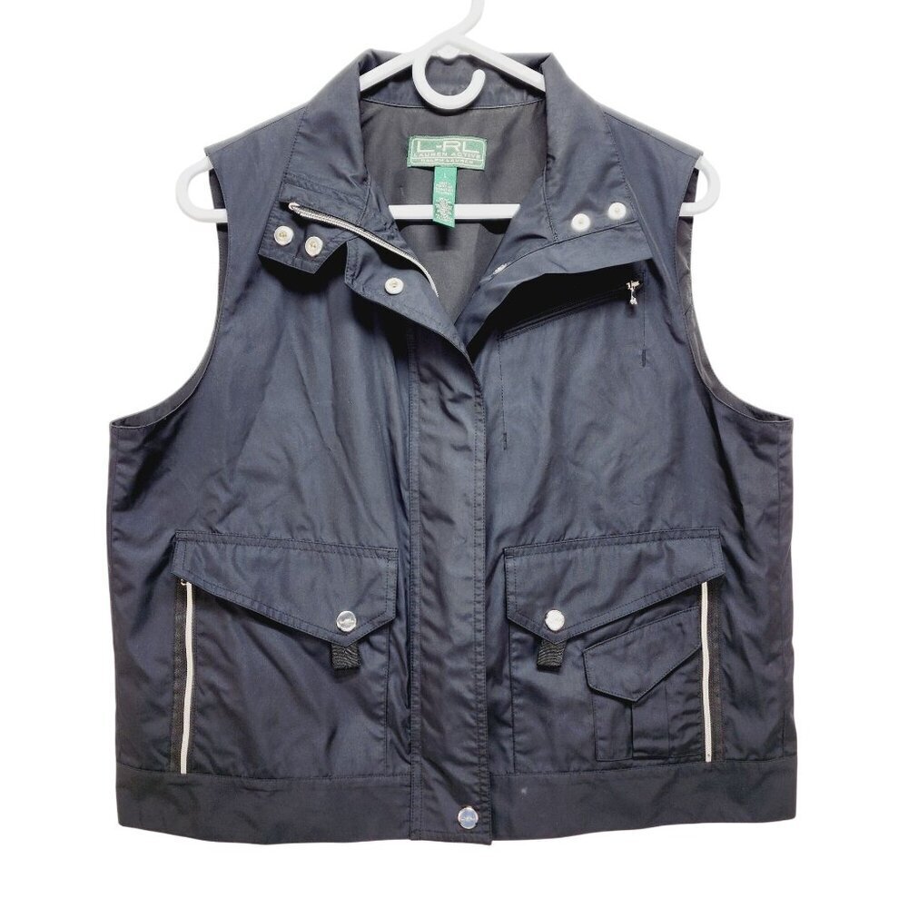 Ralph Lauren Vest Women's Size L Brown  Buttons Pockets Zip
